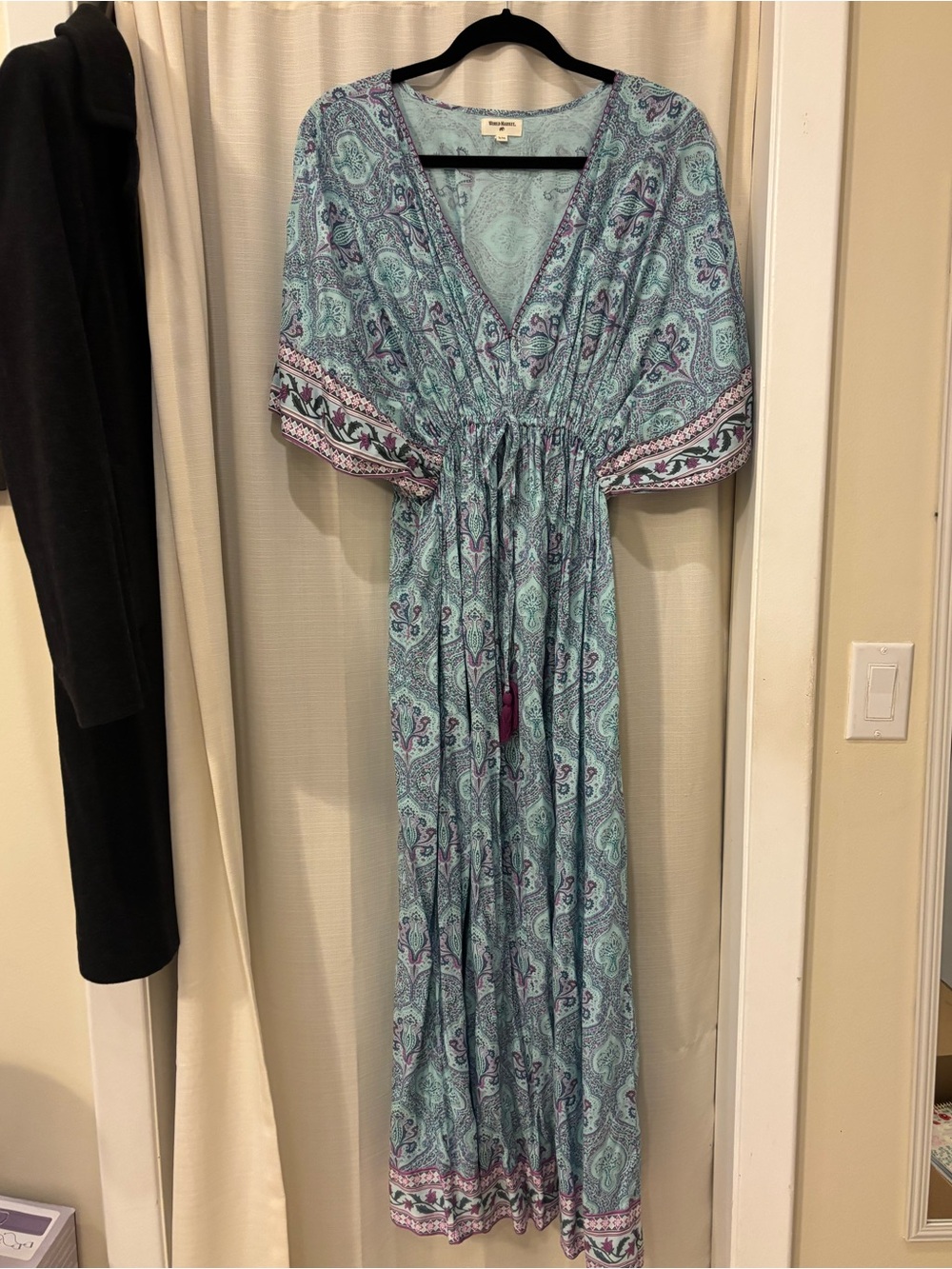 NWOT Bohemian Blue-Green Paisley Maxi Dress / Caftan
